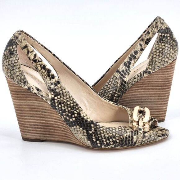 Coach Larchmont Natural Print Snake Wedge Women's Size 8 Leather Peep Toe Shoes - Picture 1 of 9